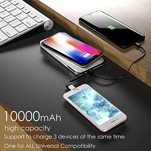 10000mAh Dual USB Power Bank & Wireless Charger, LED Digital Display & Flashlight