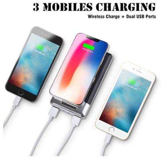10000mAh Dual USB Power Bank & Wireless Charger, LED Digital Display & Flashlight