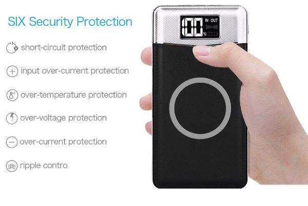 10000mAh Dual USB Power Bank & Wireless Charger, LED Digital Display & Flashlight