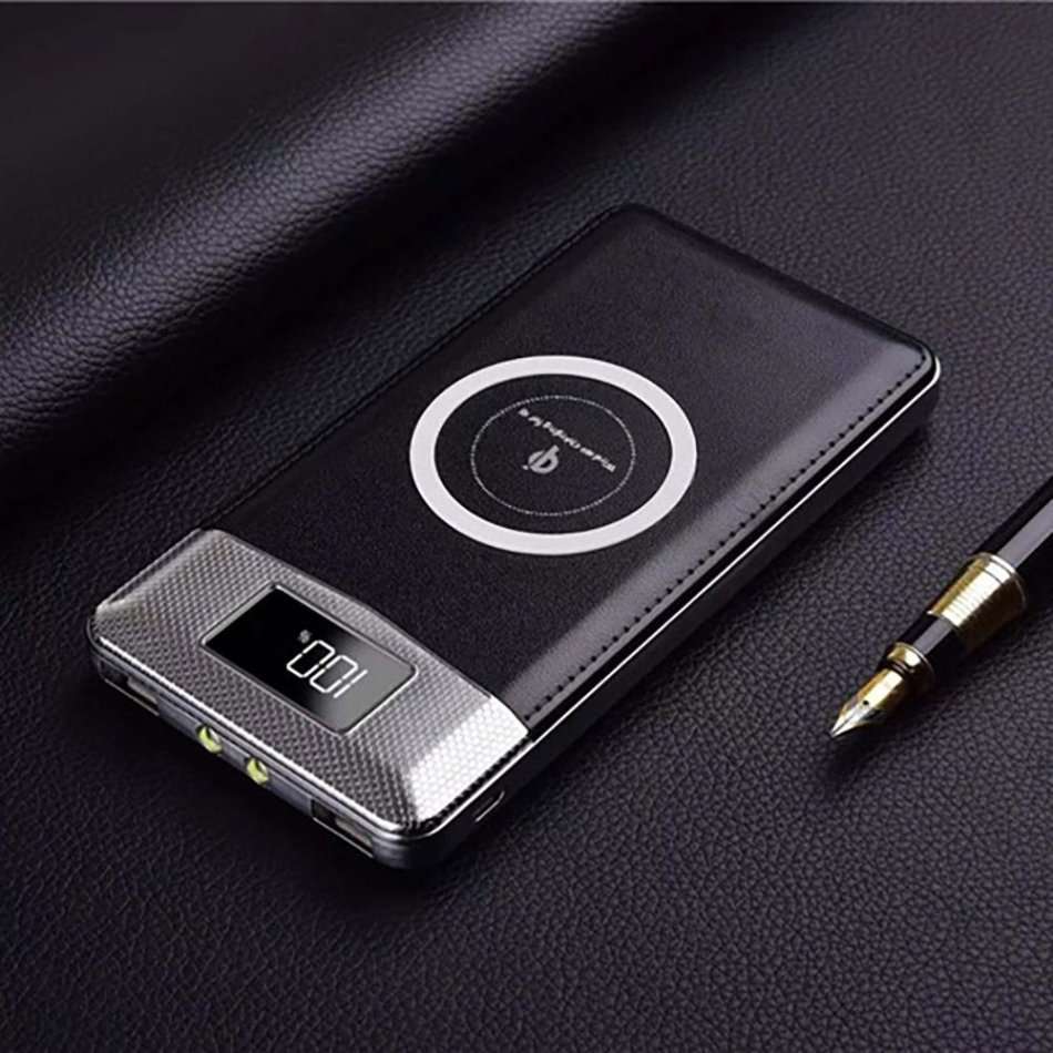 10000mAh Dual USB Power Bank & Wireless Charger, LED Digital Display & Flashlight