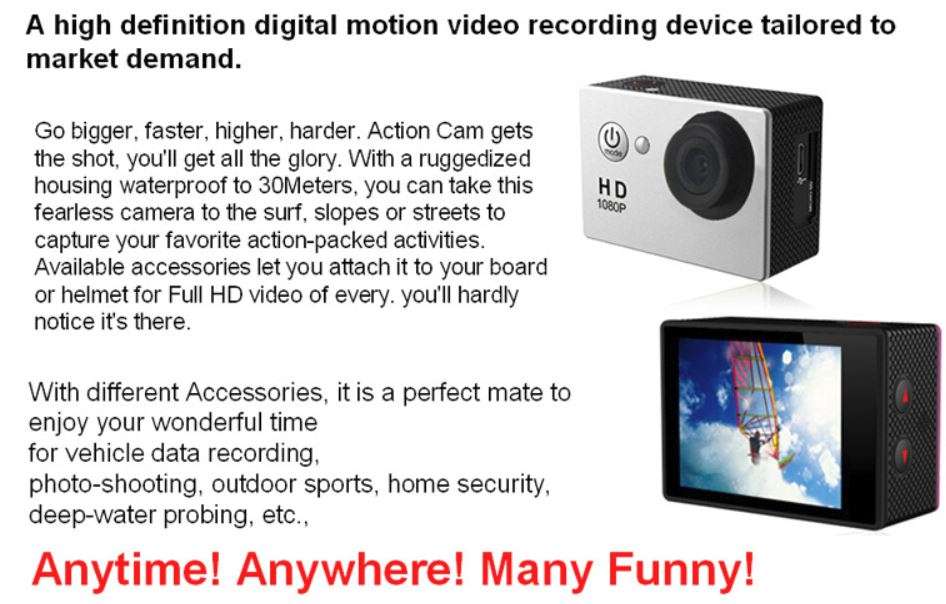 2" Full HD Action Sport Camera - Waterproof, LCD Screen, Side Helmet Mount, Waterproof Casing..