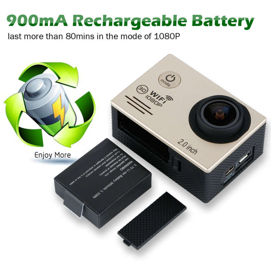 2" Full HD Action Sport Camera - Waterproof, LCD Screen, Side Helmet Mount, Waterproof Casing..