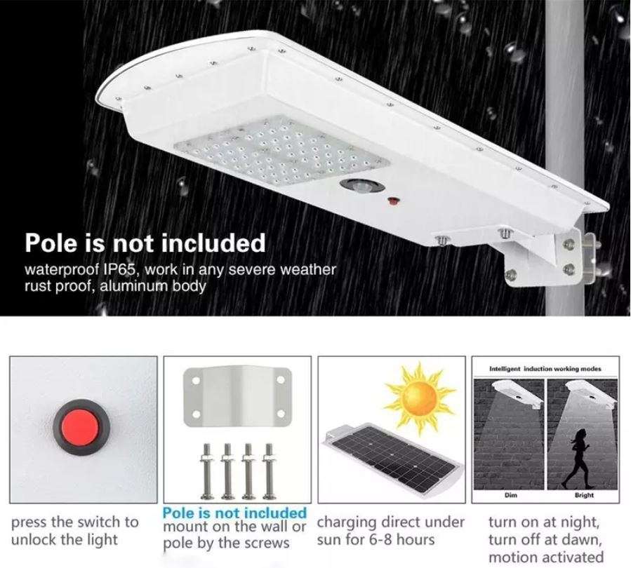 20W 42 LED SOLAR Street Light, PIR, Motion Sensor, Waterproof with 3 modes