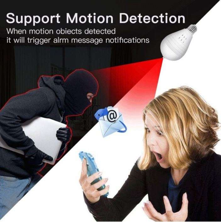 WI-FI Wireless Two-Way Intercom 360° HD Panoramic IP Bulb Camera & Light, Support SD Card