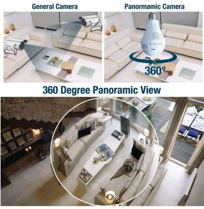 WI-FI Wireless Two-Way Intercom 360° HD Panoramic IP Bulb Camera & Light, Support SD Card