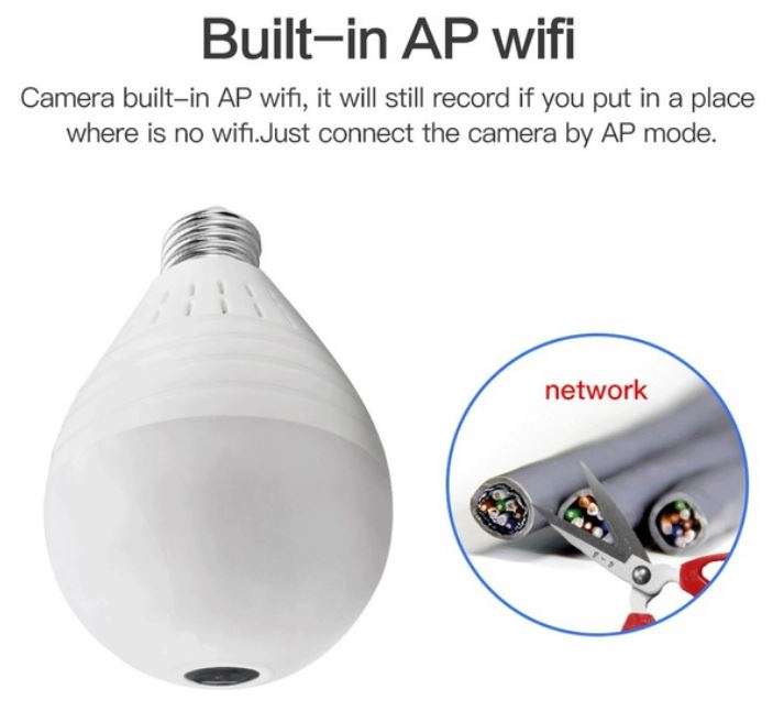 WI-FI Wireless Two-Way Intercom 360° HD Panoramic IP Bulb Camera & Light, Support SD Card
