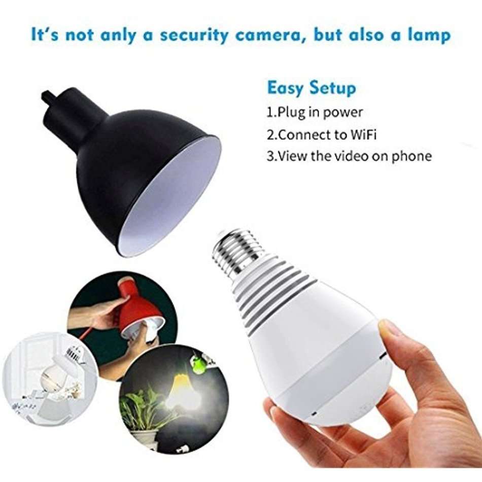 WI-FI Wireless Two-Way Intercom 360° HD Panoramic IP Bulb Camera & Light, Support SD Card