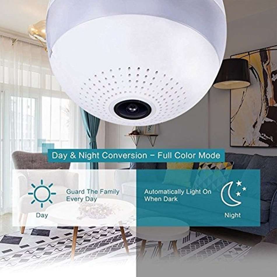 WI-FI Wireless Two-Way Intercom 360° HD Panoramic IP Bulb Camera & Light, Support SD Card