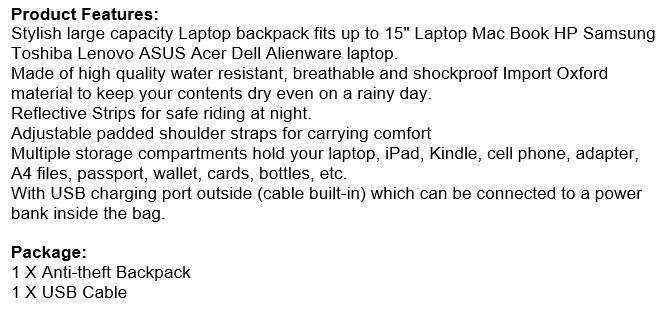 Anti-Theft USB Backpack with Reflective Strips & Multiple Storage Compartments