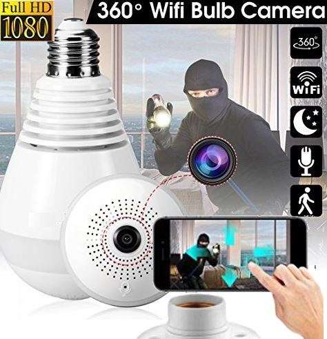 WI-FI Wireless Two-Way Intercom 360° HD Panoramic IP Bulb Camera & Light, Support SD Card