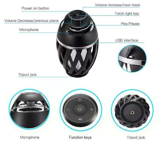 LED Atmosphere Flame Bluetooth Bass Speaker with USB Interface - Flame Beats Light Effect
