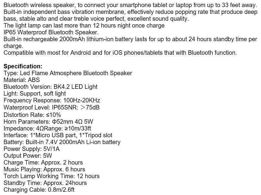 LED Atmosphere Flame Bluetooth Bass Speaker with USB Interface - Flame Beats Light Effect