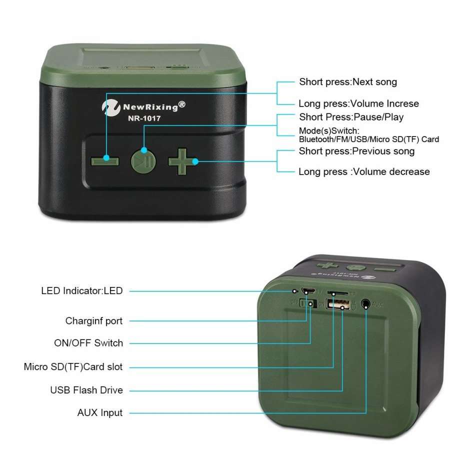 Wireless Bluetooth Speaker with AUX-in, USB, SD, built-in microphone for hand-free calls