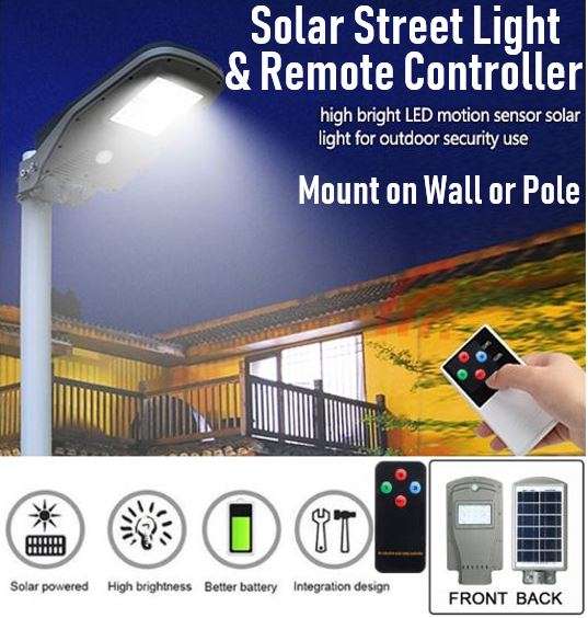 Solar Integrated LED Street Light with Remote Control and 3 Lighting Modes