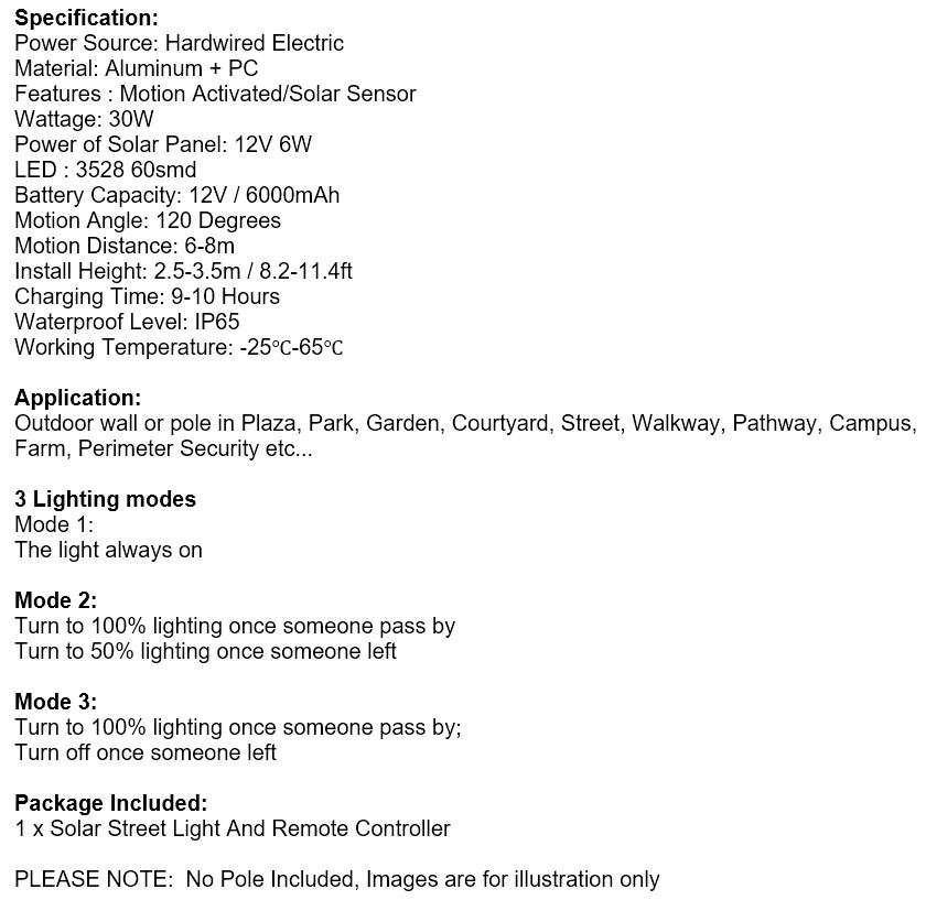 Solar Integrated LED Street Light with Remote Control and 3 Lighting Modes