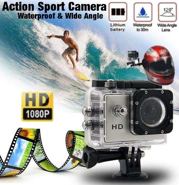 2" Full HD Action Sport Camera - Waterproof, LCD Screen, Side Helmet Mount, Waterproof Casing..