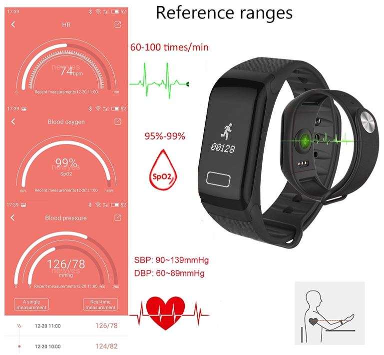 Bluetooth Smart Watch Fitness Tracker - Monitor Heart Rate, Blood Pressure, Blood Oxygen, Calories