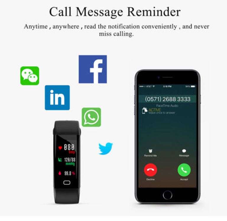 Bluetooth Smart Watch Fitness Tracker - Monitor Heart Rate, Blood Pressure, Blood Oxygen, Calories