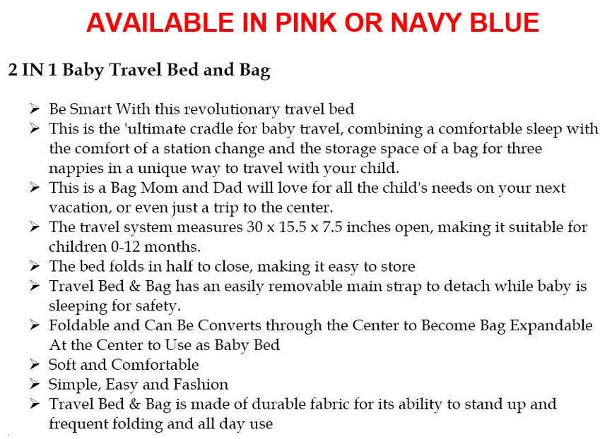 3 in 1 Baby Travel Bag, Bed & Carry Cot - Soft, Comfortable & Easy to Assemble