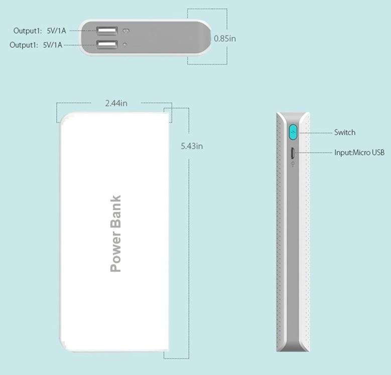 20 000mAh Power Bank Dual USB Ports for Charging of Electronic Devices With 5 in 1 Charging Cable
