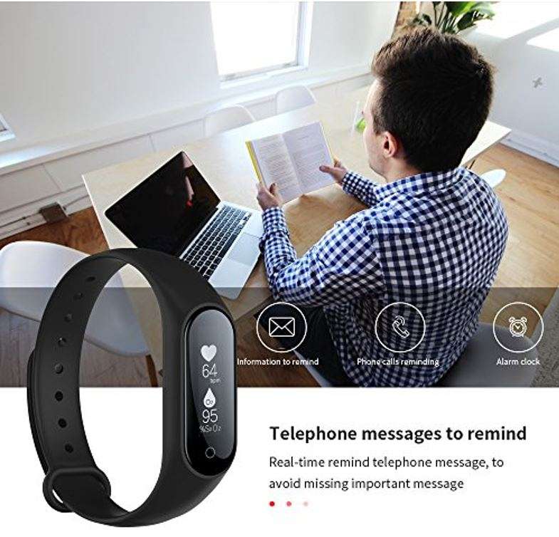 Bluetooth Smart Fitness Tracker with Heart Rate & Blood Pressure Monitor, Pedometer, Sleep Monitor