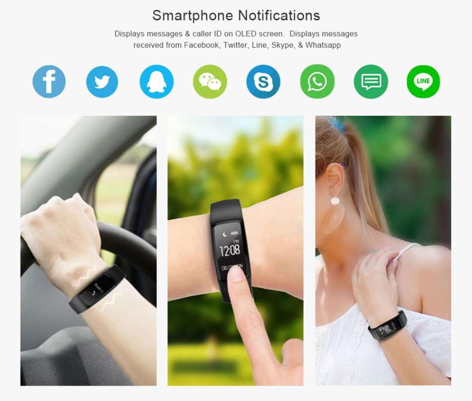 Bluetooth Smart Fitness Tracker with Heart Rate & Blood Pressure Monitor, Pedometer, Sleep Monitor