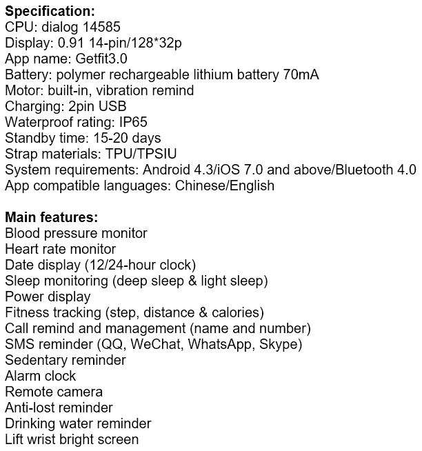 Bluetooth Smart Fitness Tracker with Heart Rate & Blood Pressure Monitor, Pedometer, Sleep Monitor