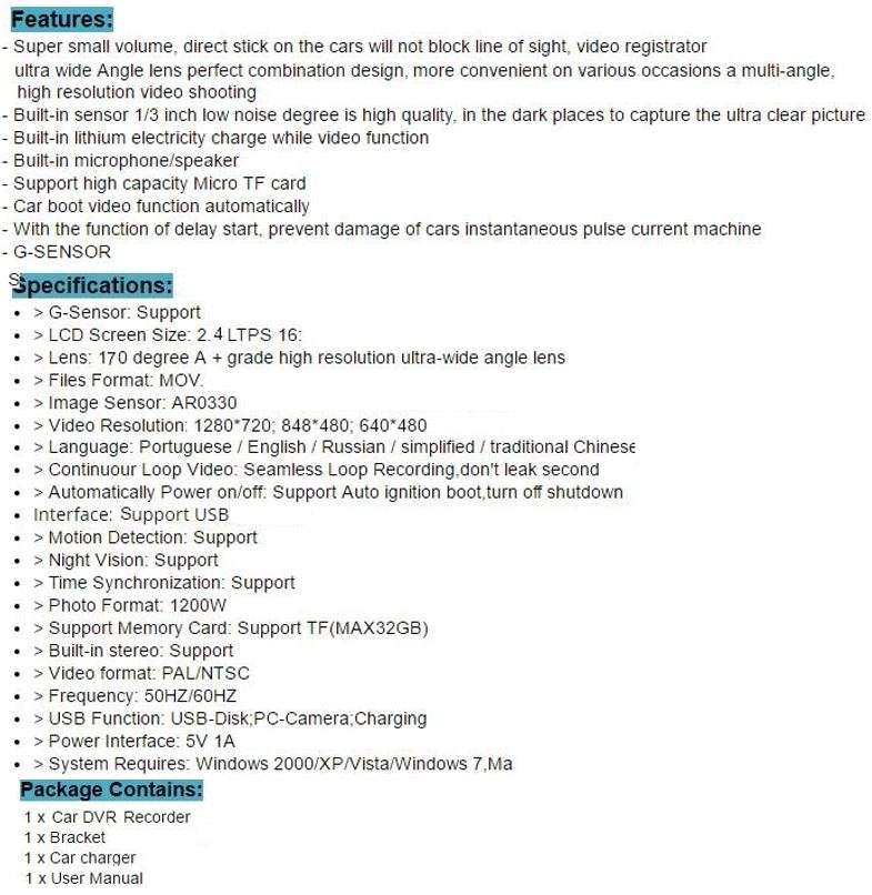 HD 1080P DVR Camera & Camcorder For Vehicle, Motion Detection, G-Sensor, Night Vision