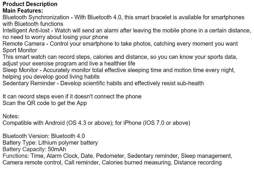 Bluetooth Smart Watch & Fitness Tracker, Pedometer, Calories etc. for Android & iOS Smartphones
