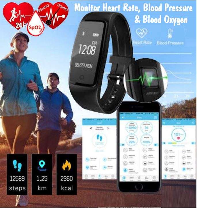 Bluetooth Smart Fitness Tracker Monitor Heart Rate, Blood Pressure & Blood  Oxygen with Pedometer