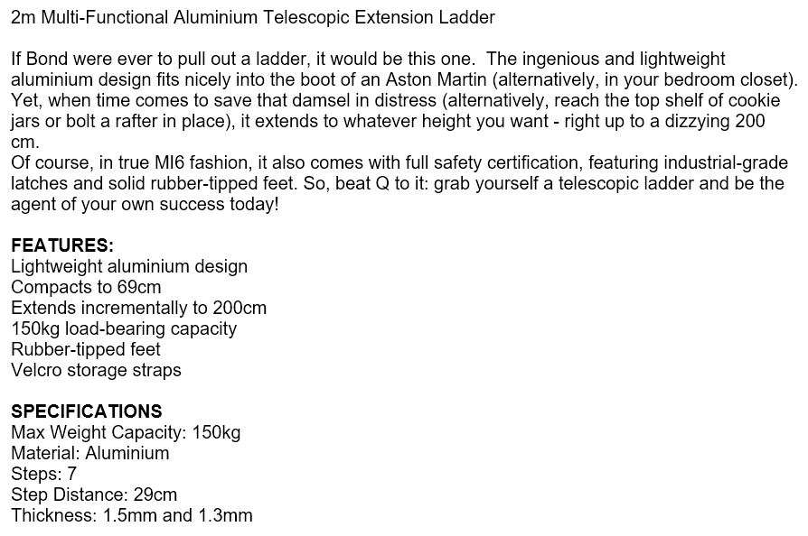 2 Meter Multi-Functional Aluminium Telescopic Extension Ladder