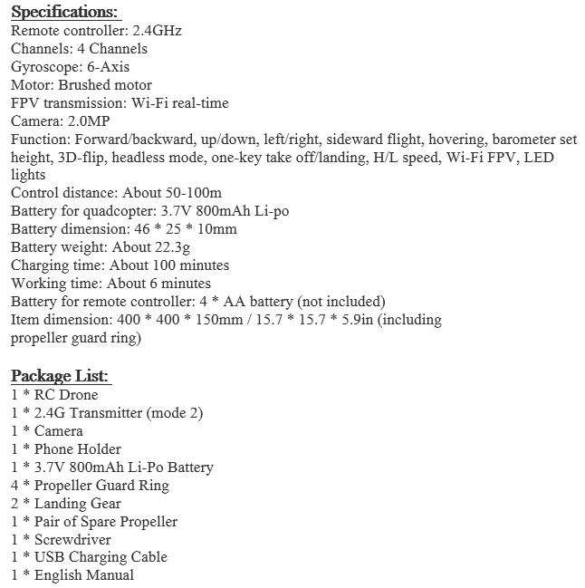 2.4GHz 4CH 6-Axis WIFI Real-Transmission Foldable Camera Drone with LED Lights for Night Flying