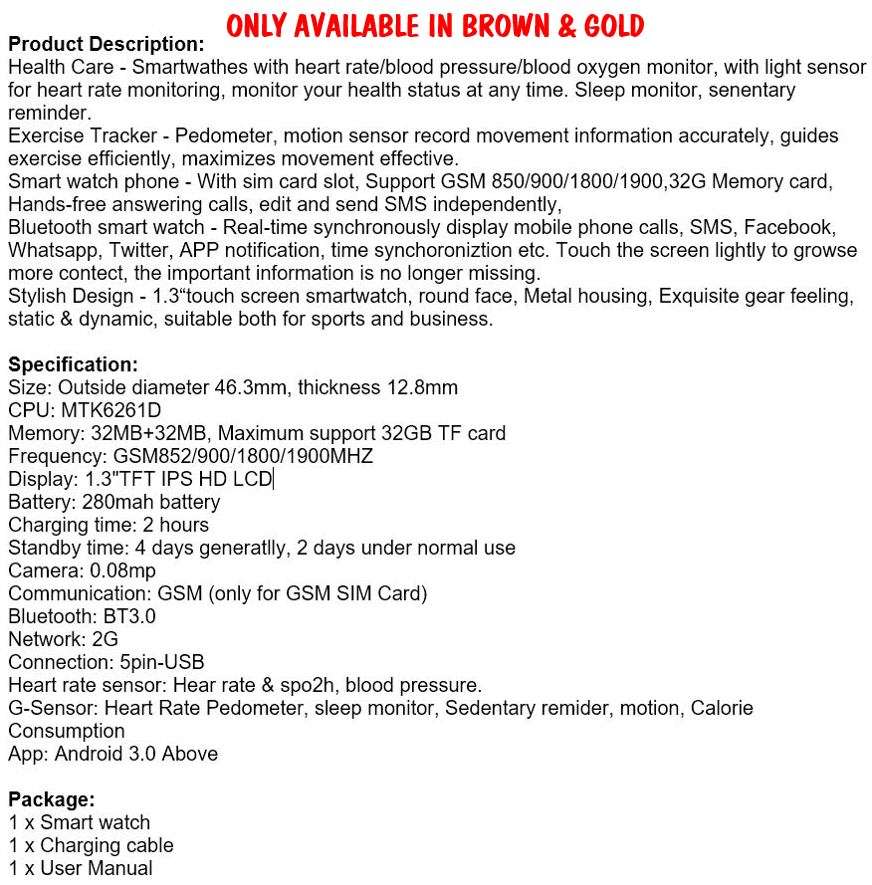 NEW!!! Bluetooth Smart Watch Phone - Monitor Heart Rate, Blood Pressure, Blood Oxygen, Calories