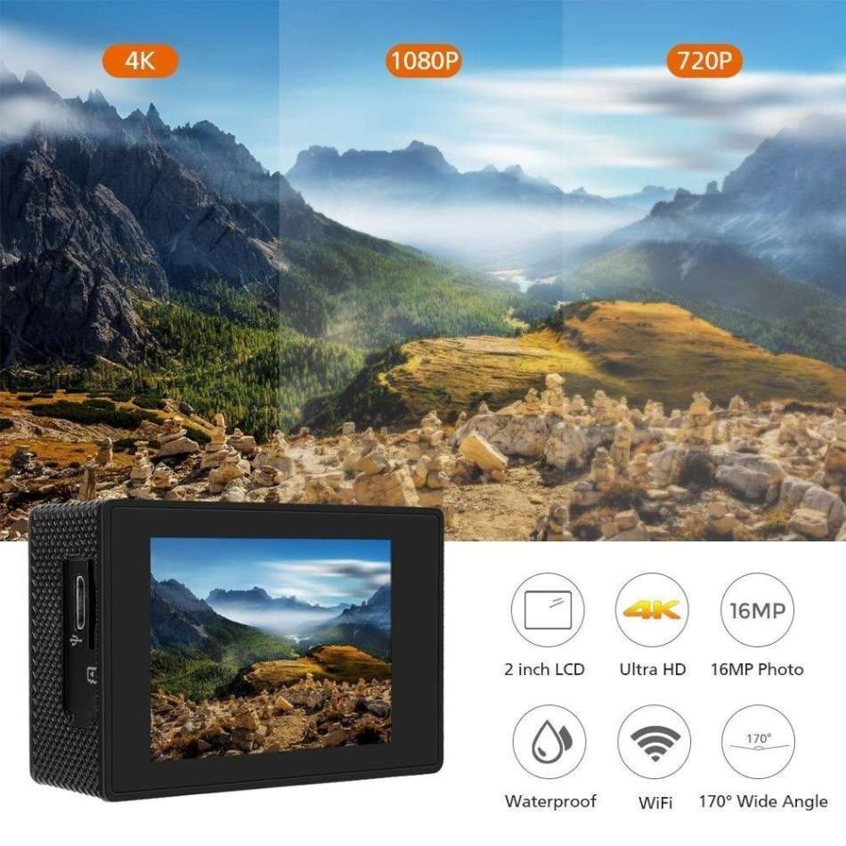 4K ULTRA HD WI-FI Action Sport DVR & Camera - LCD Screen, Waterproof Casing..
