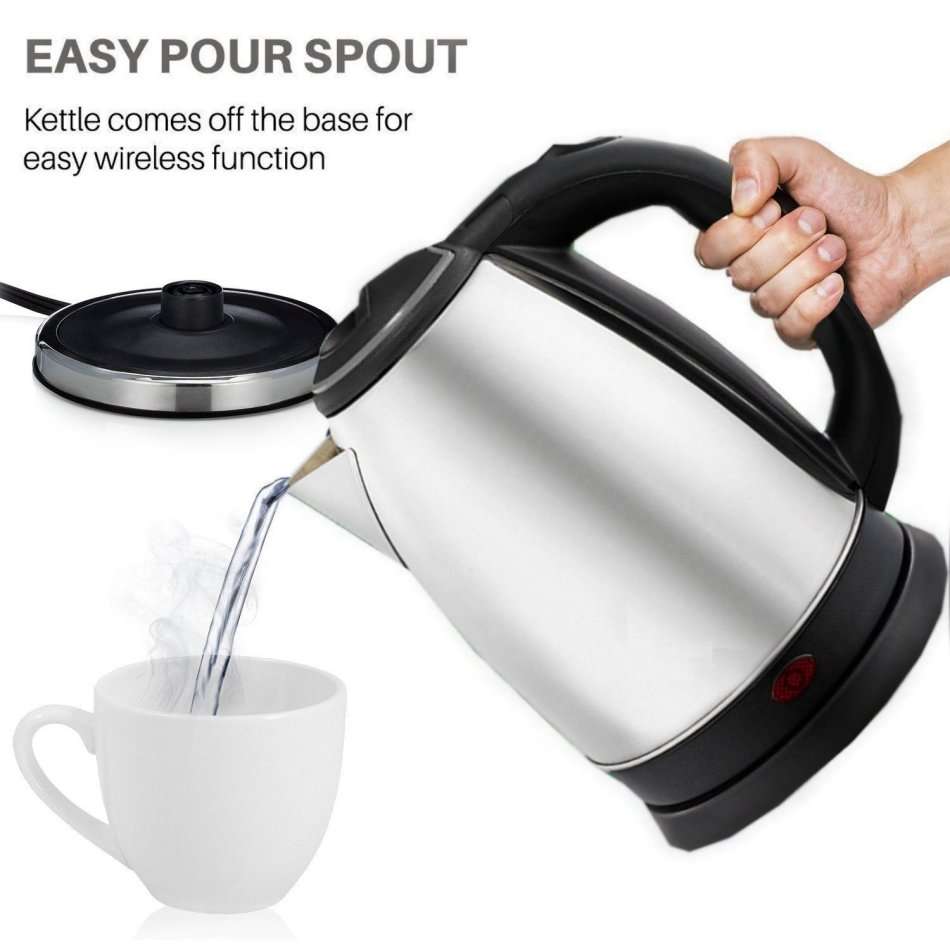 Cordless Electric Kettle - Huge 2.0 L Capacity, Stainless Steel, Boil Water Instantly