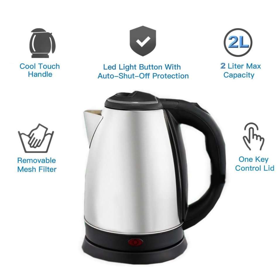 Cordless Electric Kettle - Huge 2.0 L Capacity, Stainless Steel, Boil Water Instantly
