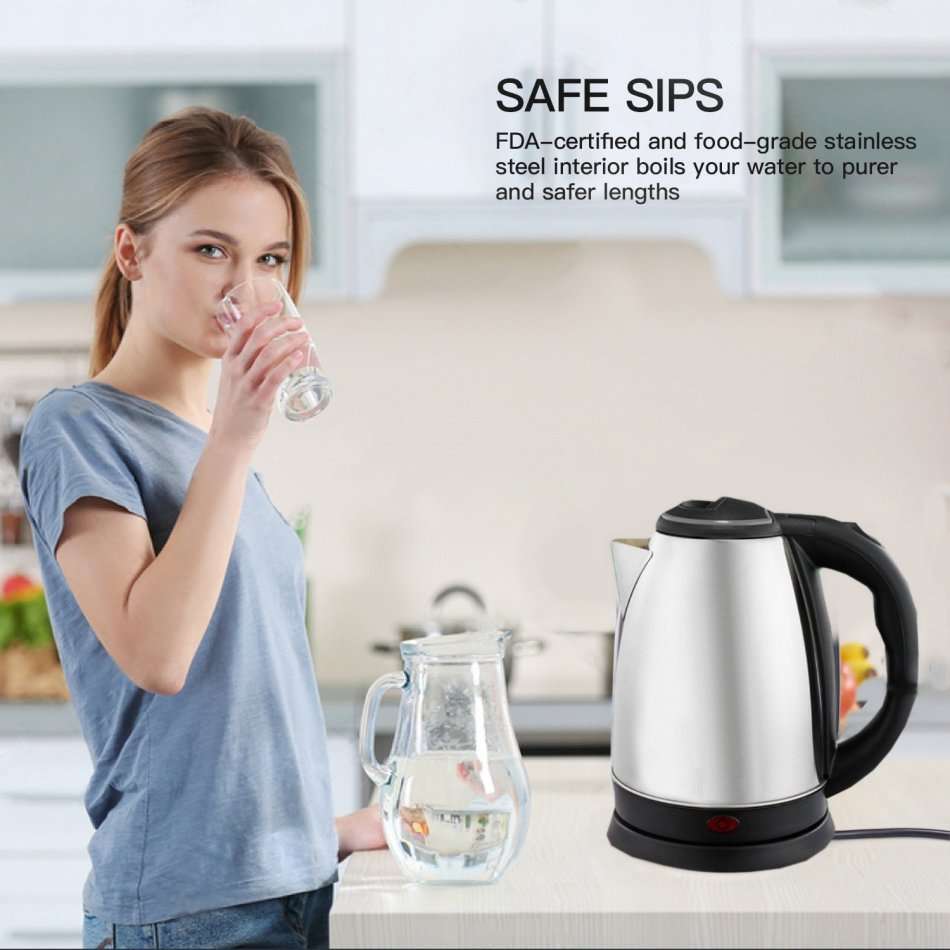 Cordless Electric Kettle - Huge 2.0 L Capacity, Stainless Steel, Boil Water Instantly