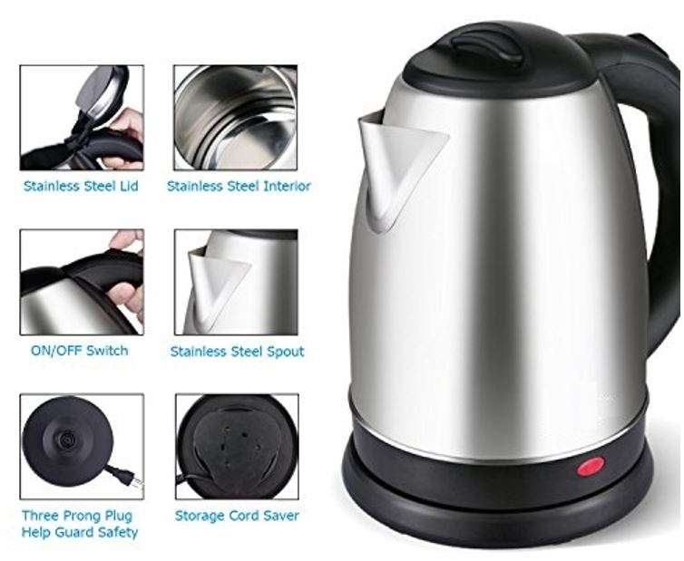Cordless Electric Kettle - Huge 2.0 L Capacity, Stainless Steel, Boil Water Instantly
