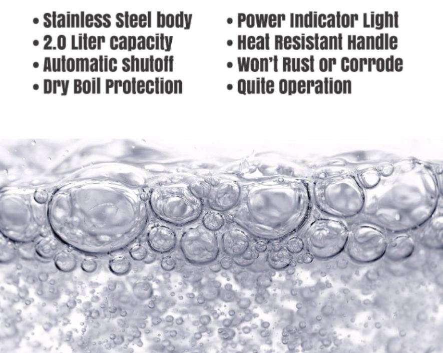 Cordless Electric Kettle - Huge 2.0 L Capacity, Stainless Steel, Boil Water Instantly