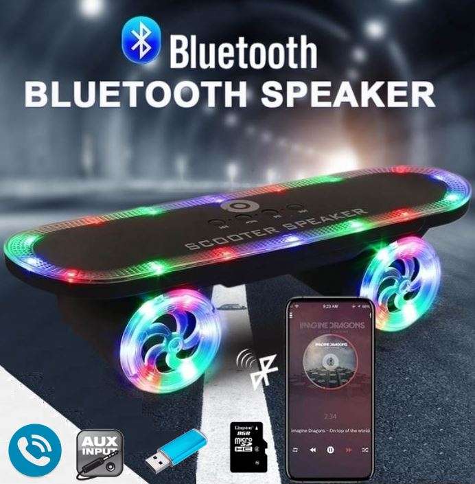 Portable Wireless Skateboard Bluetooth Speaker with Microphone, Support USB, SD Card & Aux-in