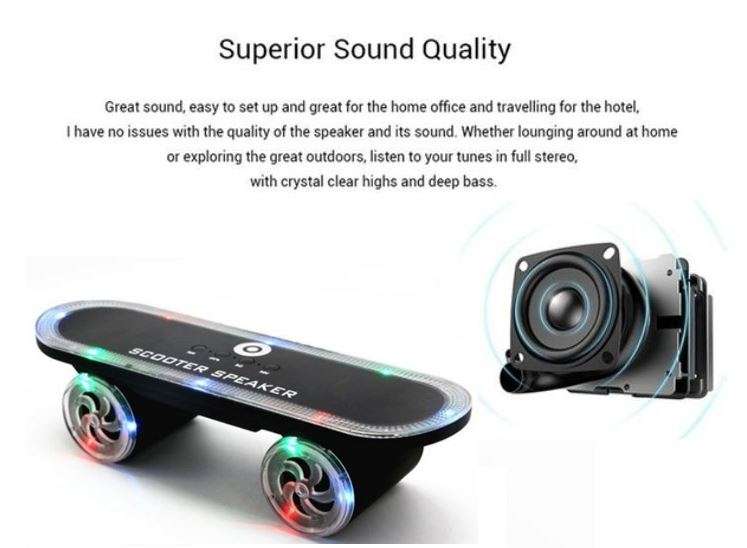 Portable Wireless Skateboard Bluetooth Speaker with Microphone, Support USB, SD Card & Aux-in
