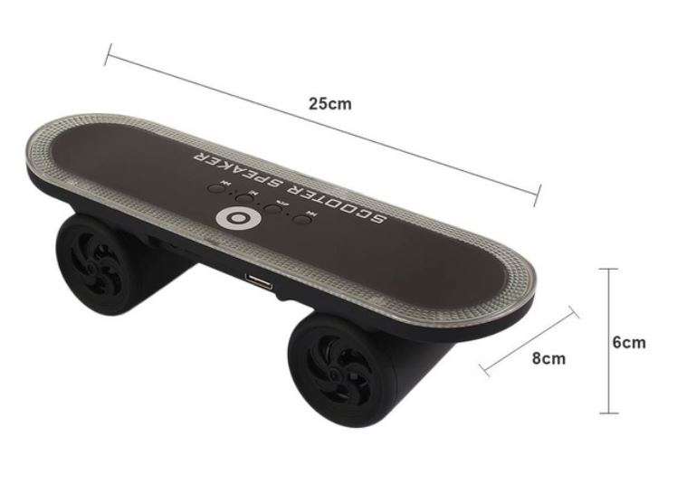 Portable Wireless Skateboard Bluetooth Speaker with Microphone, Support USB, SD Card & Aux-in