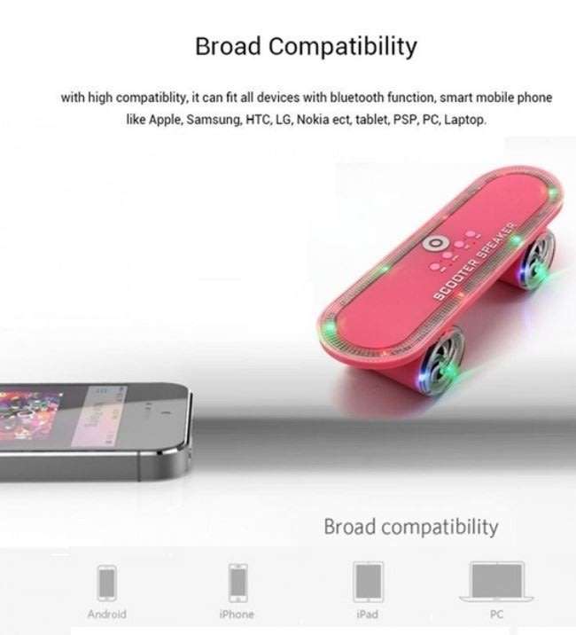 Portable Wireless Skateboard Bluetooth Speaker with Microphone, Support USB, SD Card & Aux-in