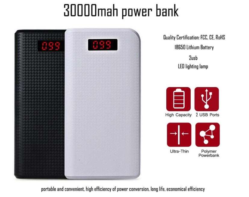 30 000mAh Power Bank - 2 USB Ports & Flashlight, Large Capacity, Fast Charge, Portable & Convenient