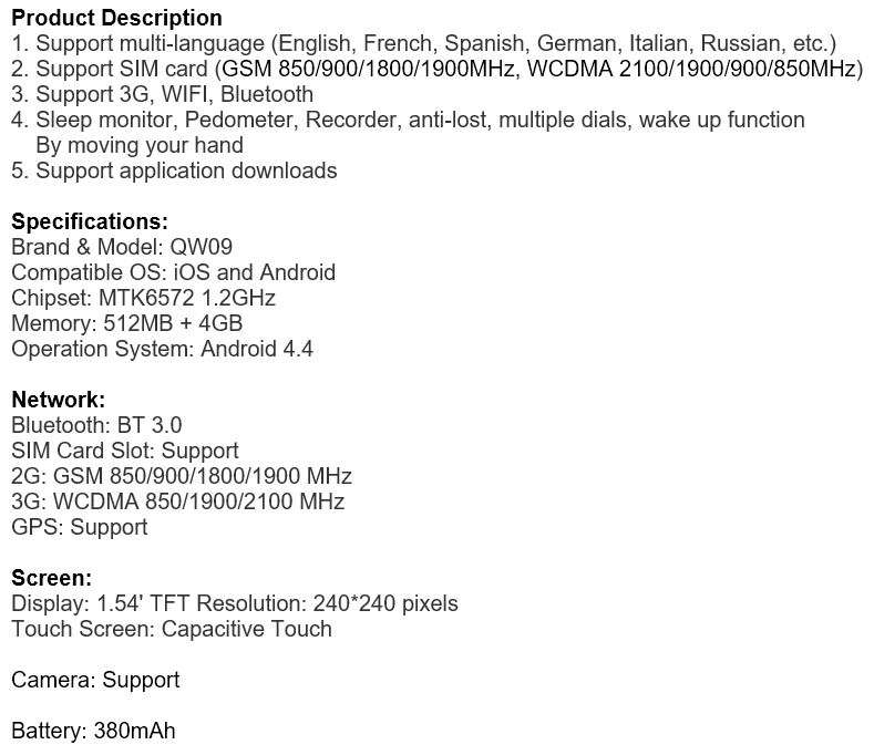 ANDROID Smart Watch Phone - 4 GB, WI-FI , SUPPORT 3G NETWORK WCDMA, Dual Core, Pedometer...