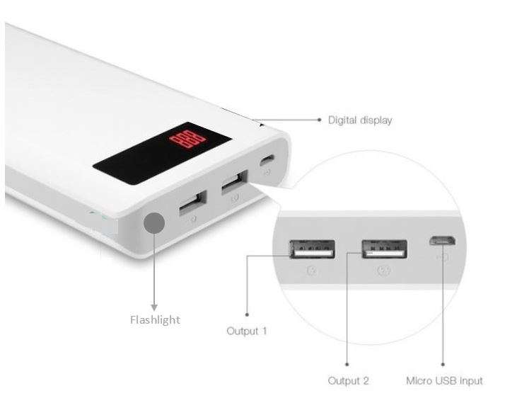 30 000mAh Power Bank - 2 USB Ports & Flashlight, Large Capacity, Fast Charge, Portable & Convenient