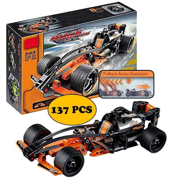 Build your own Lego Compatible Black Champion Racer with Pull Back Action Running - 137 Piece