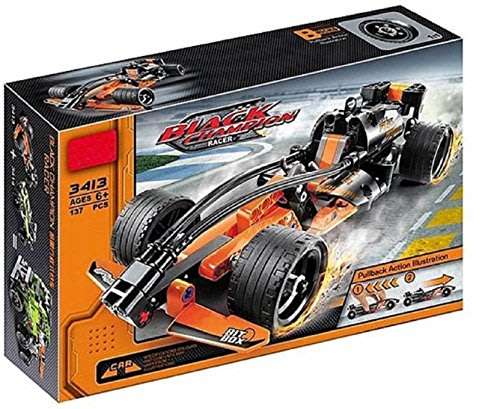 Build your own Lego Compatible Black Champion Racer with Pull Back Action Running - 137 Piece