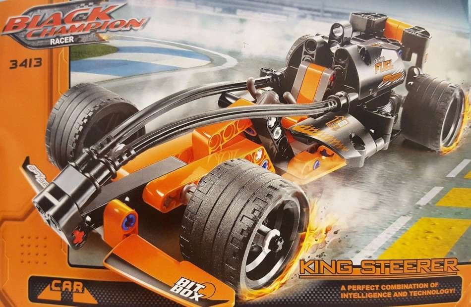 Build your own Lego Compatible Black Champion Racer with Pull Back Action Running - 137 Piece
