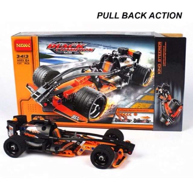 Build your own Lego Compatible Black Champion Racer with Pull Back Action Running - 137 Piece